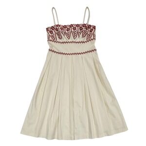 Ann Taylor Womens Cream Burgundy Floral Embroidered Fit Flare Dress 6 W496